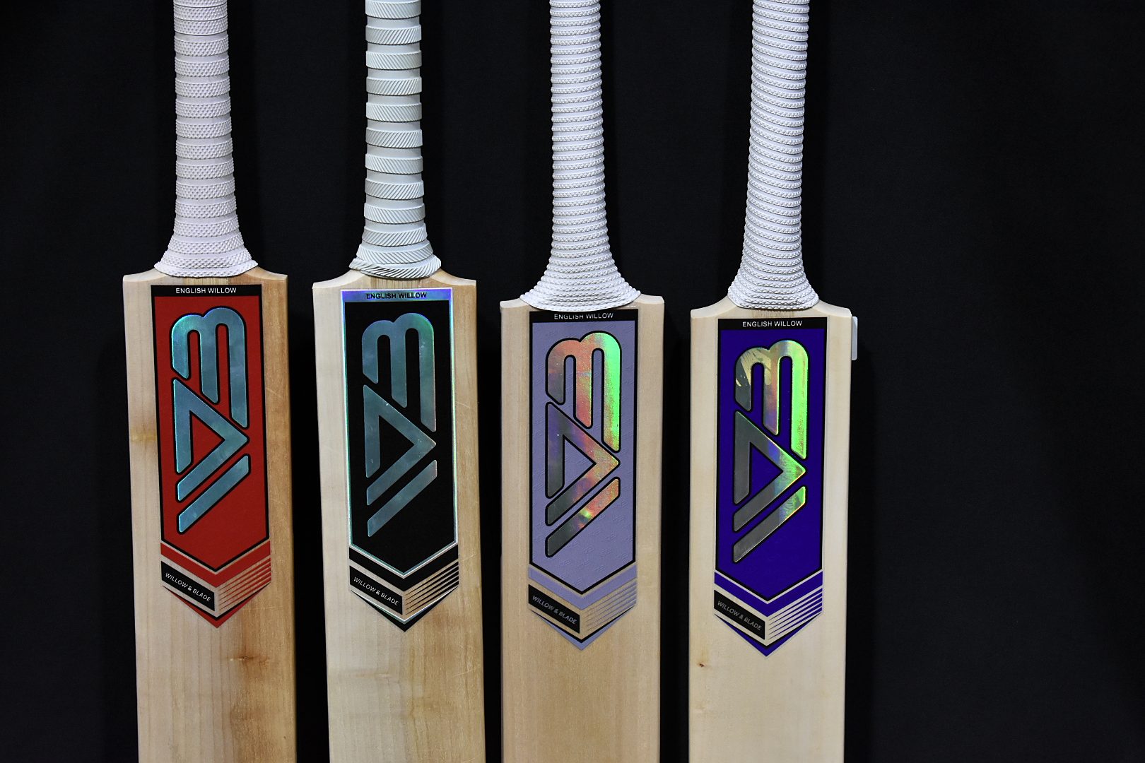 Close-up of Willow & Blade stickers and grips
